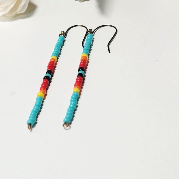 seed bead earrings 685#mfs Seed beaded minimalist stick earrings sweater stripes - Picture 3 of 5